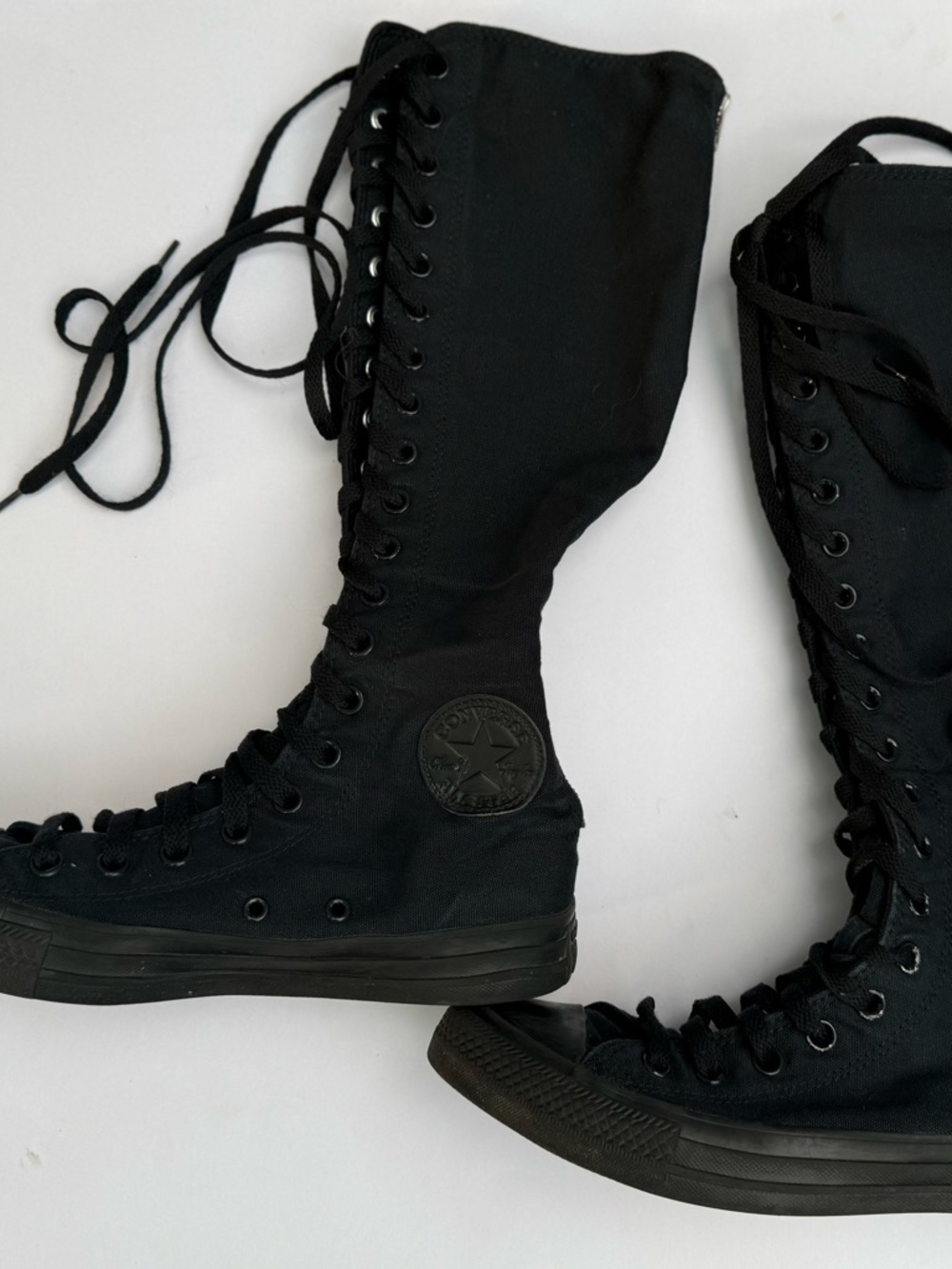 RARE Converse All Star Womens 8 Knee High Black Lace Up Zip Up Sneakers - Picture 3 of 11